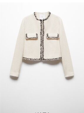 Mango Tweed Jacket with Contrast Trim